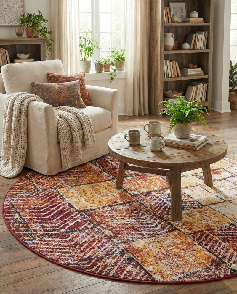 Seville Elegance Collection Area Rug - Cordoba Round Rust Red  lifestyle 78