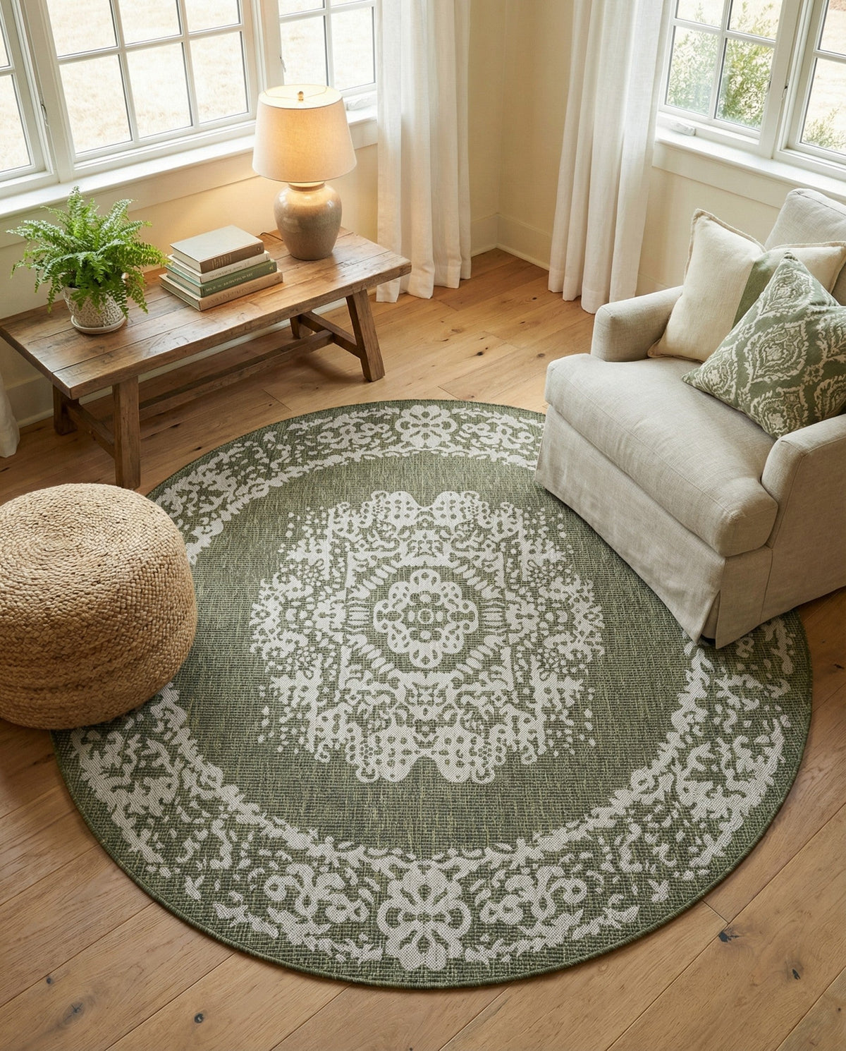 Patio Heritage Collection Area Rug - Savannah (Green) Round Green  lifestyle 85
