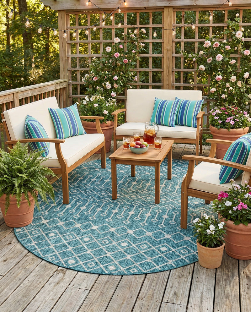 Savannah Pergola Collection Area Rug -  Pergola (Teal) Oval Teal  lifestyle 65