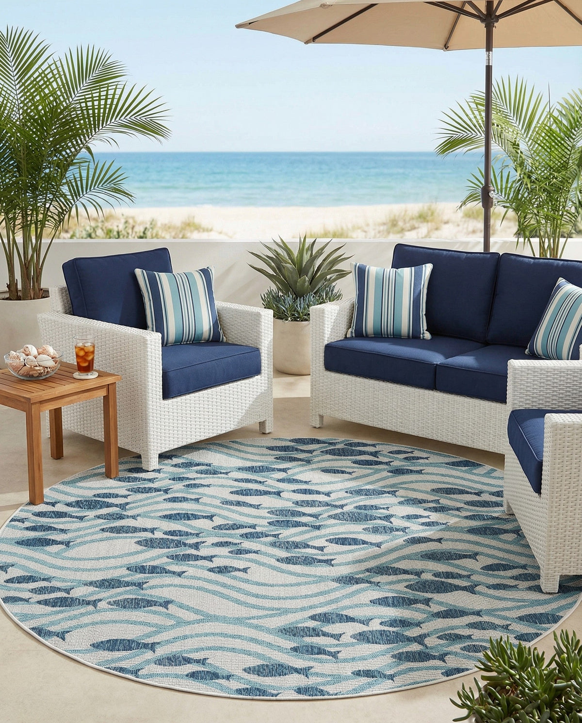 Seaside Haven Rugs Collection Area Rug -  Harbor Round Blue  lifestyle 91