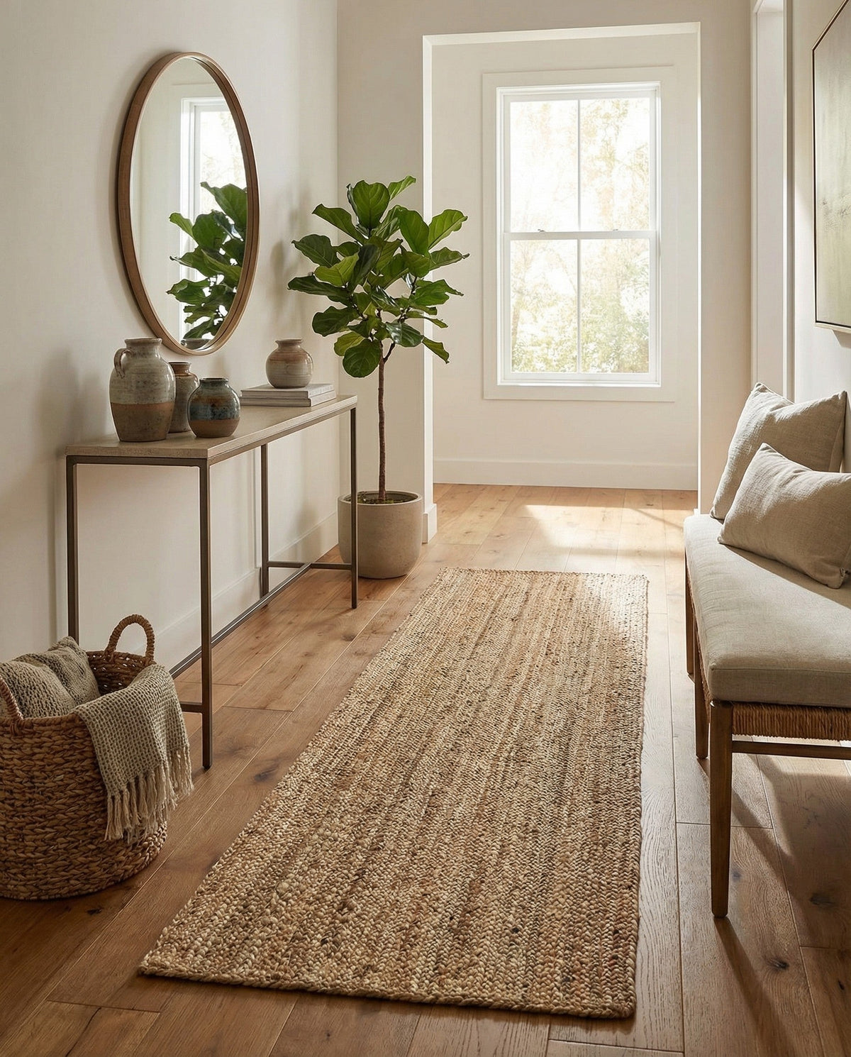 Woven Seaside Jute Collection Area Rug - Savannah (Natural) Runner Natural  lifestyle 120