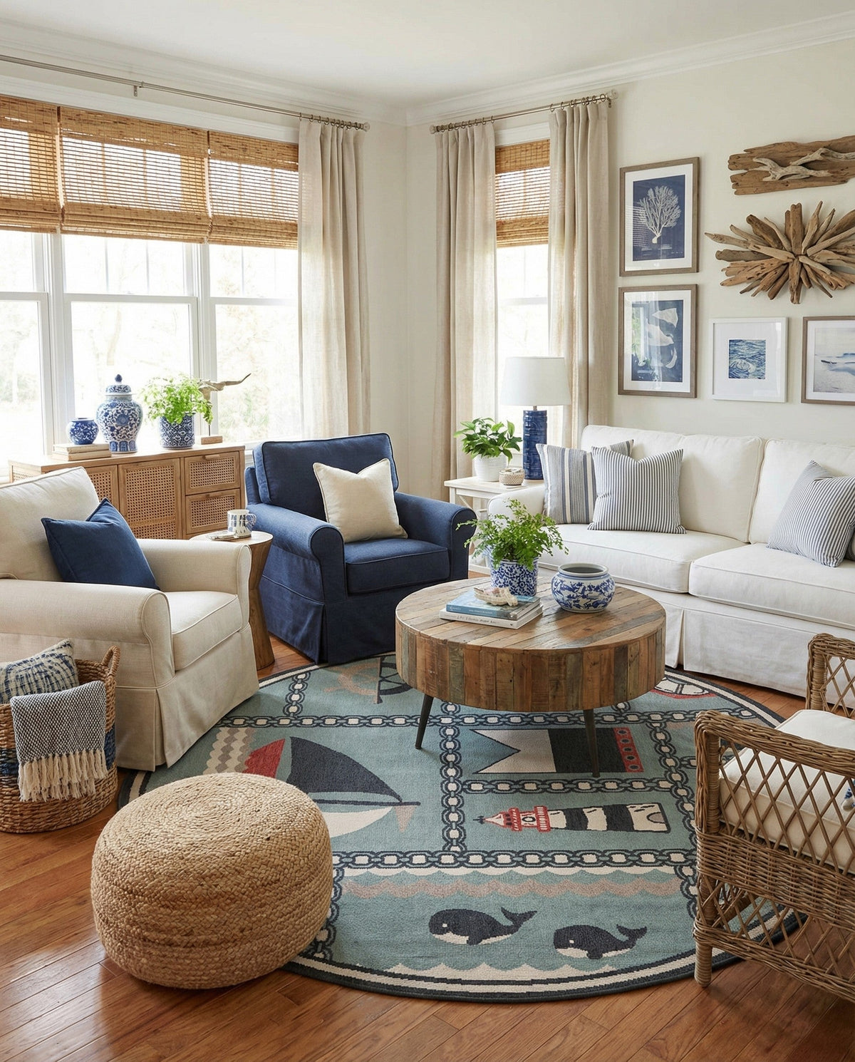 Seaside Haven Rugs Collection Area Rug -  Anchorage Round Blue  lifestyle 81