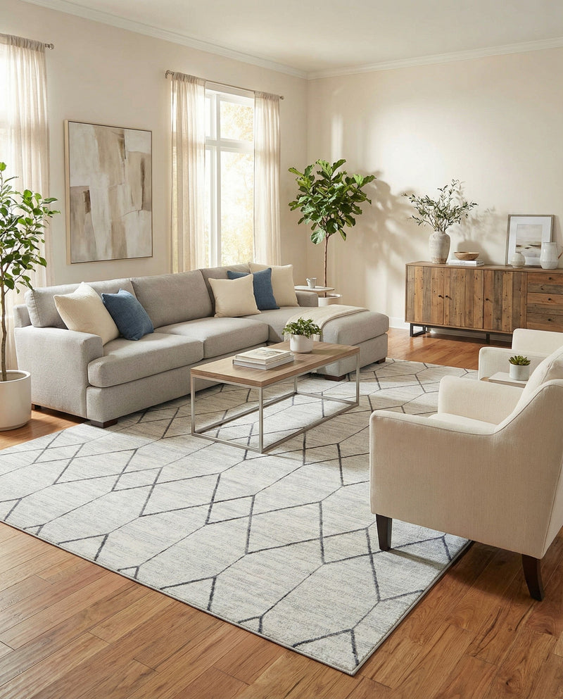 Garden Maze Retreat Collection Area Rug -  Greenbower Rectangle White  lifestyle 23