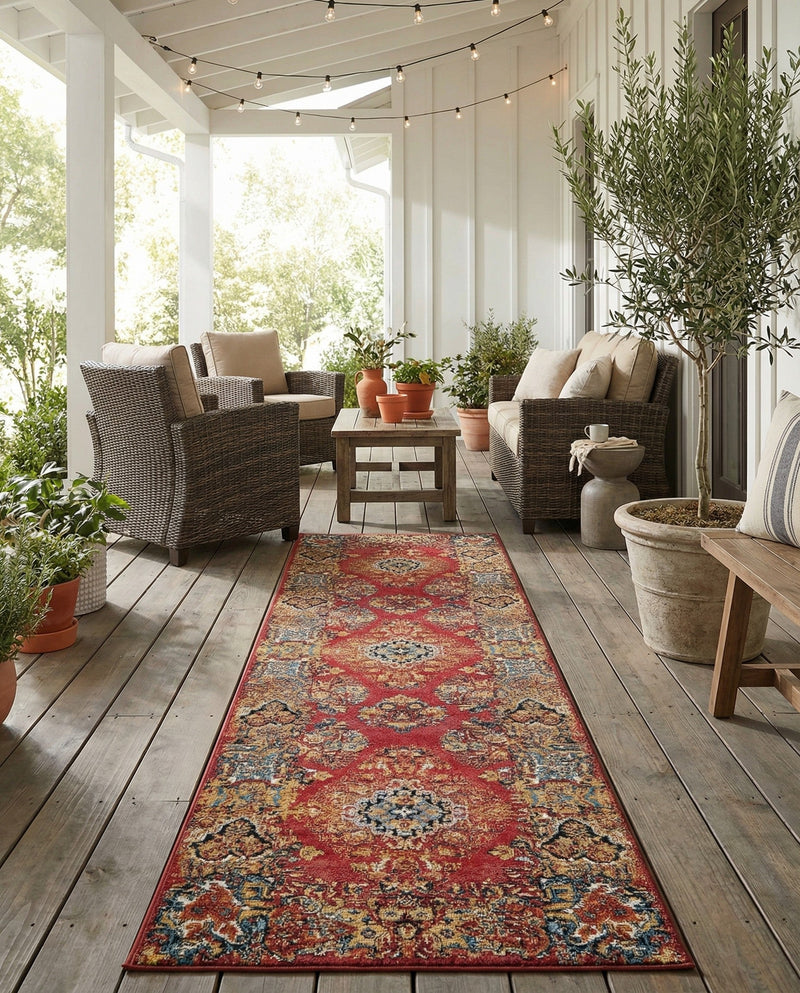 Patio Heritage Collection Area Rug -  Terrace Runner Antique Red  lifestyle 67