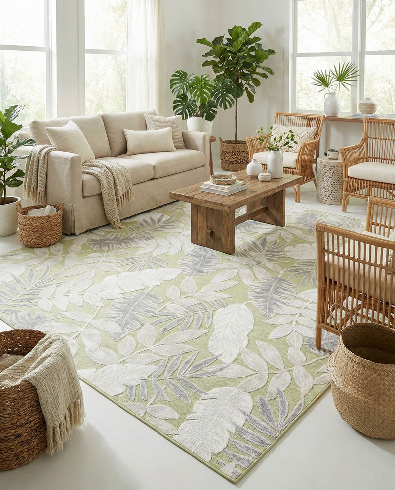 Seaside Blooms Collection Area Rug -  Serene Rectangle Green  lifestyle 27