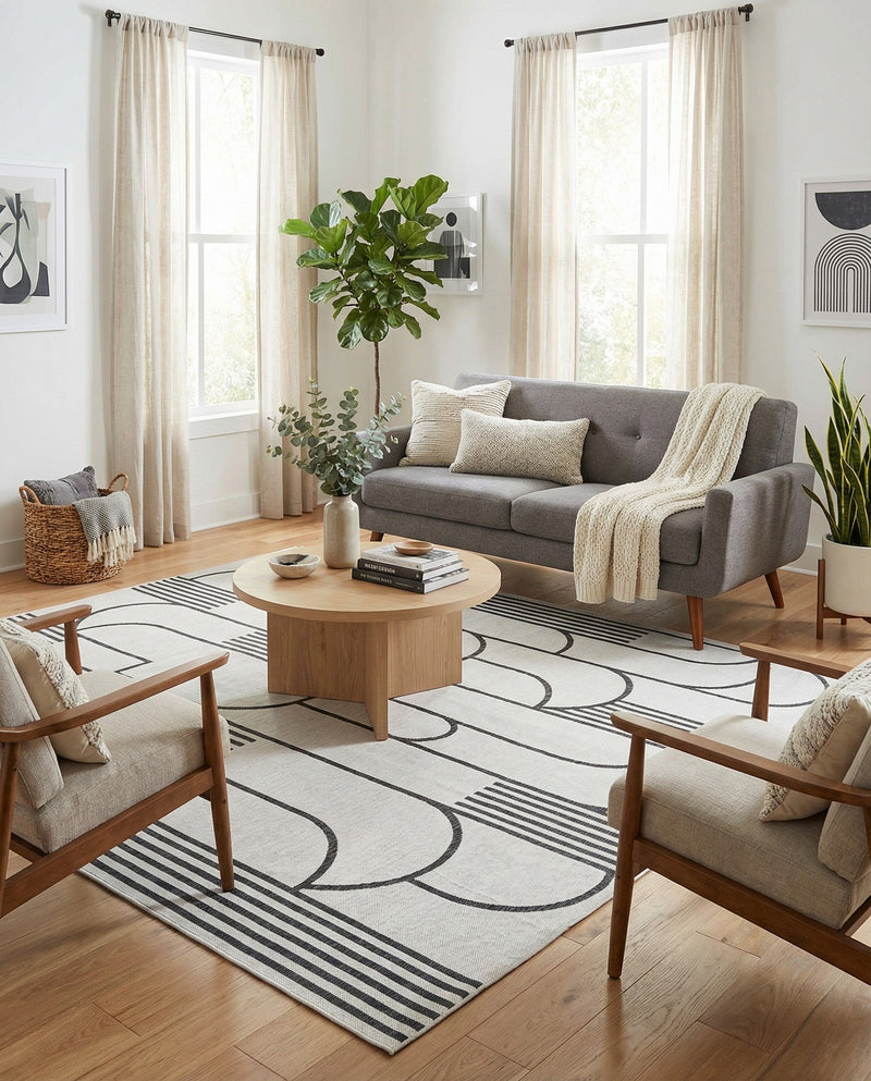 Urban Terrace Collection Area Rug -  Greenwich Rectangle White and Black  lifestyle 29