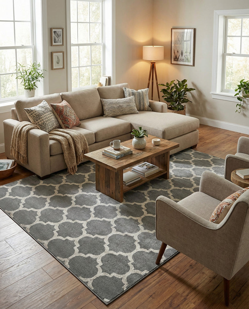 Lattice Gardens Collection Area Rug -  Bloomfield (Dark Gray) Rectangle Dark Gray  lifestyle 16