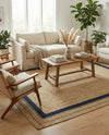 Woven Seaside Jute Collection Area Rug - Nantucket Rectangle Natural and Navy Blue  lifestyle 7
