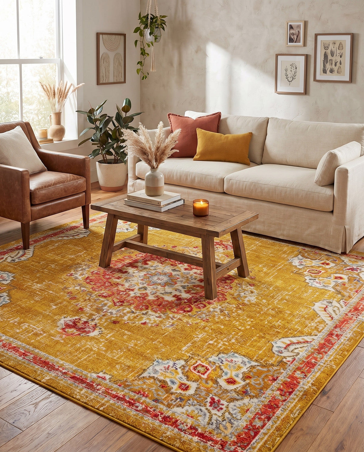 Brighton Terrace Collection Area Rug - Hove (Gold) Square Gold  lifestyle 133