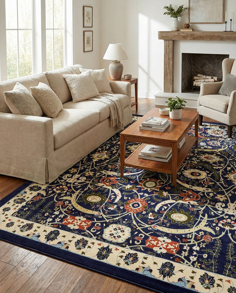 Tabriz Tapestry Collection Area Rug - Sahand (Navy Blue) Rectangle Navy Blue  lifestyle 17
