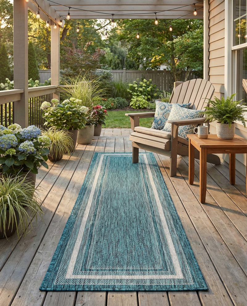 Terrace Fringe Collection Area Rug - Veranda (Teal) Runner Teal  lifestyle 57