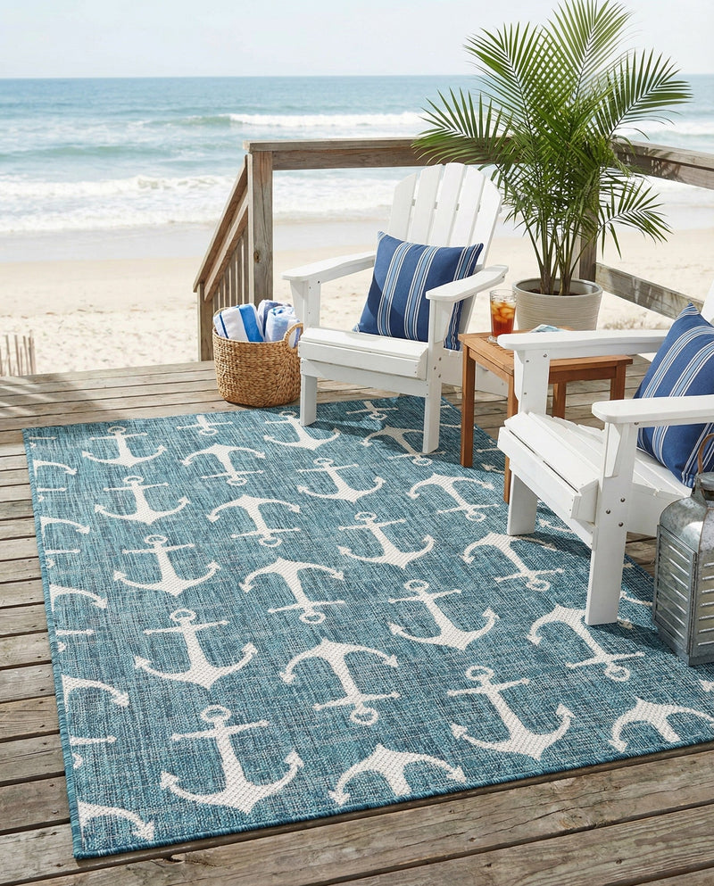 Seaside Haven Rugs Collection Area Rug - Sapphire (Teal) Rectangle Teal  lifestyle 15