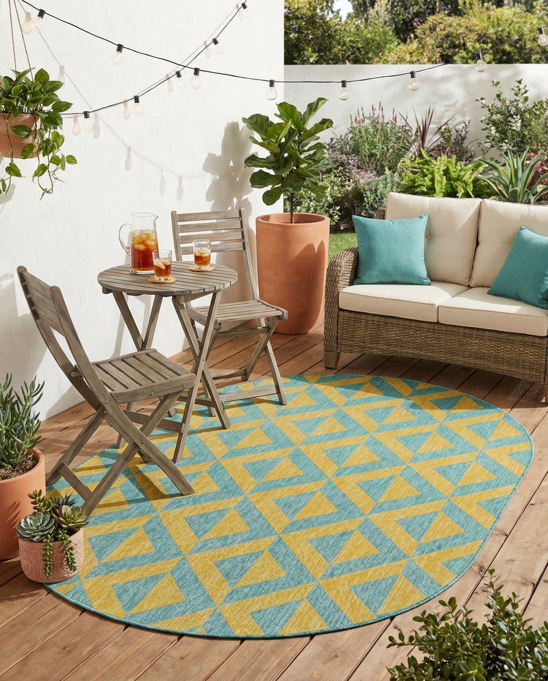 Urban Oasis Rugs Collection Area Rug -  Highrise (Yellow and Aqua) Oval Yellow and Aqua  lifestyle 37
