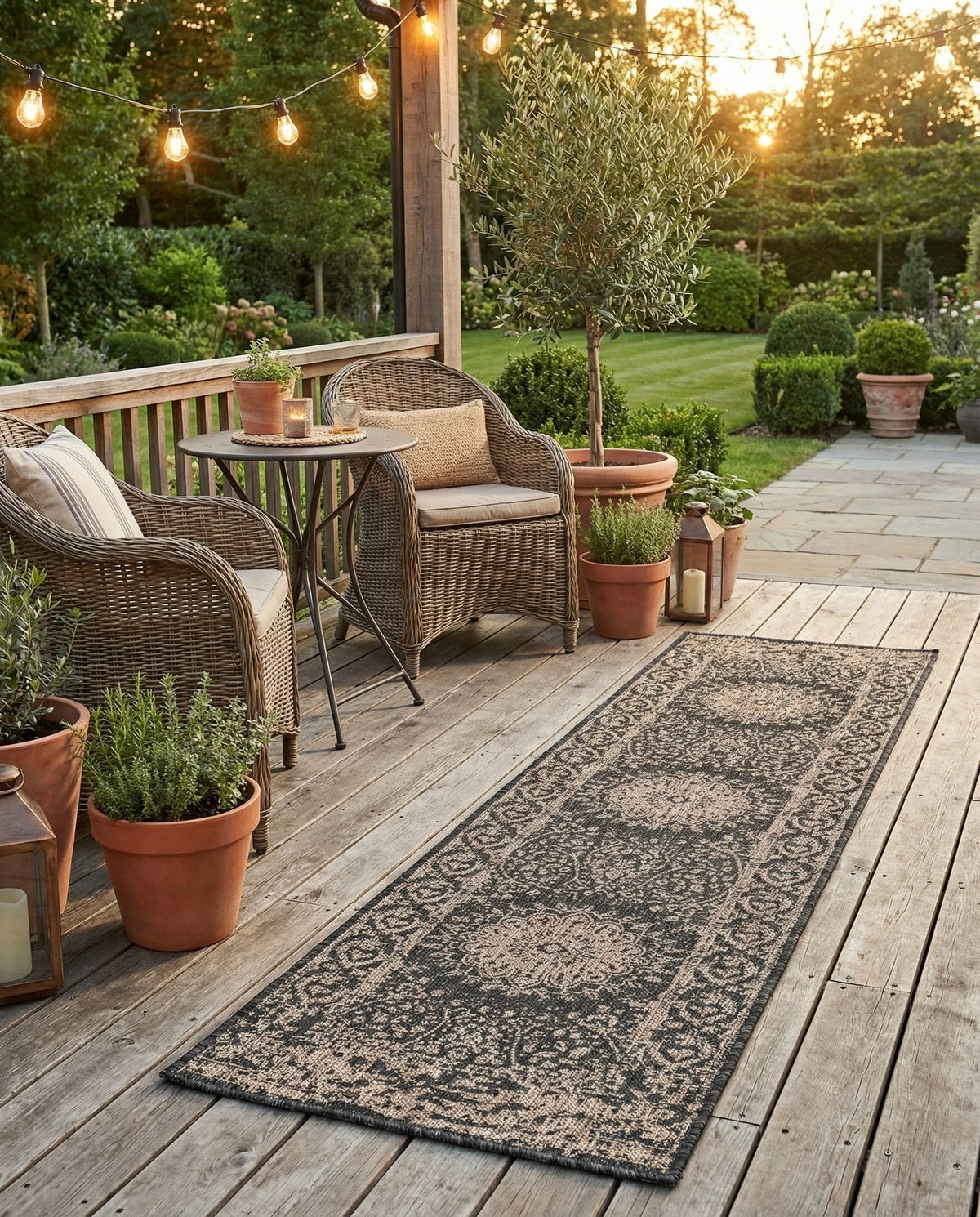 Patio Heritage Collection Area Rug -  Lafayette (Black) Runner Black  lifestyle 83