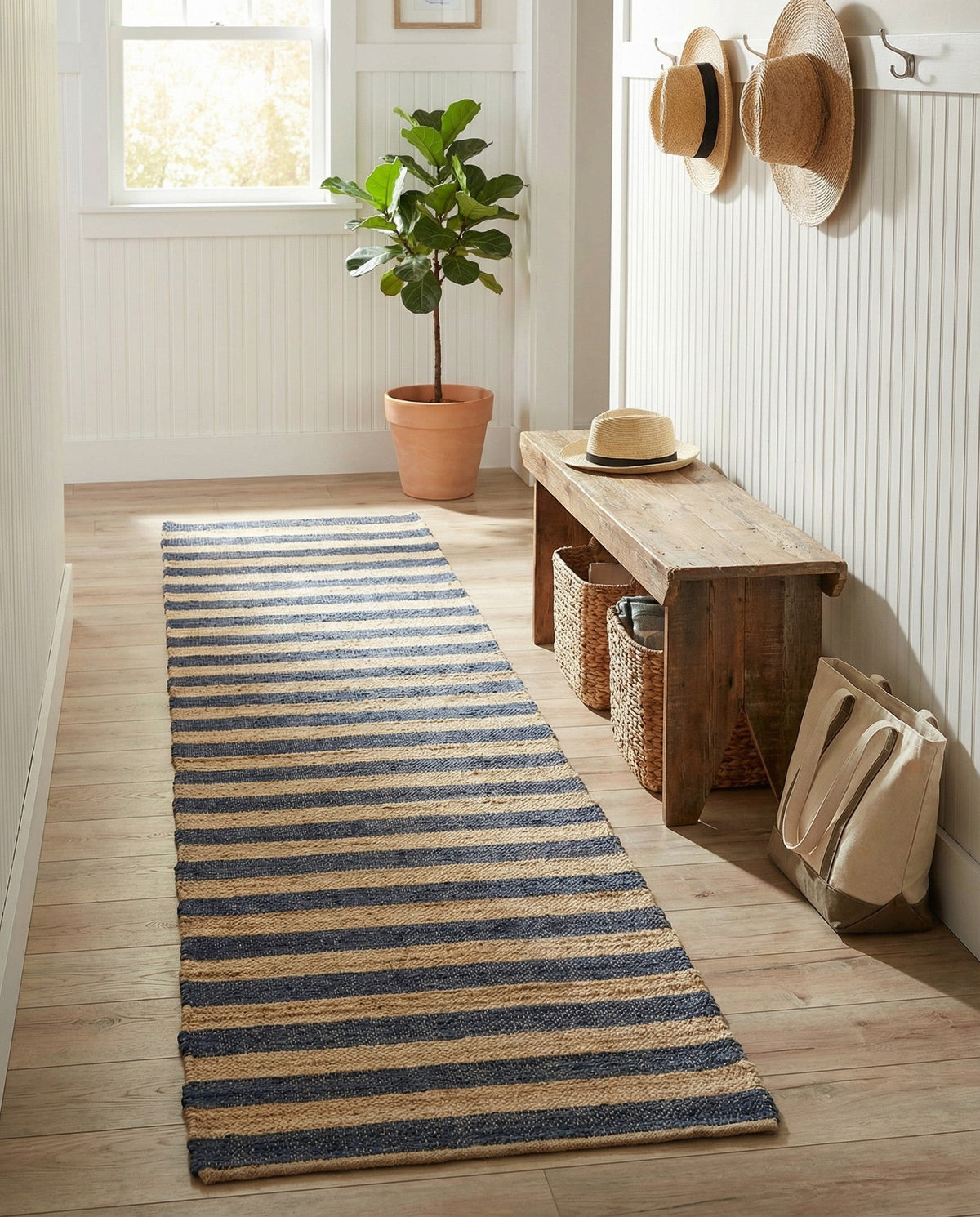 Woven Seaside Jute Collection Area Rug - Nantucket Runner Navy Ivory  lifestyle 89