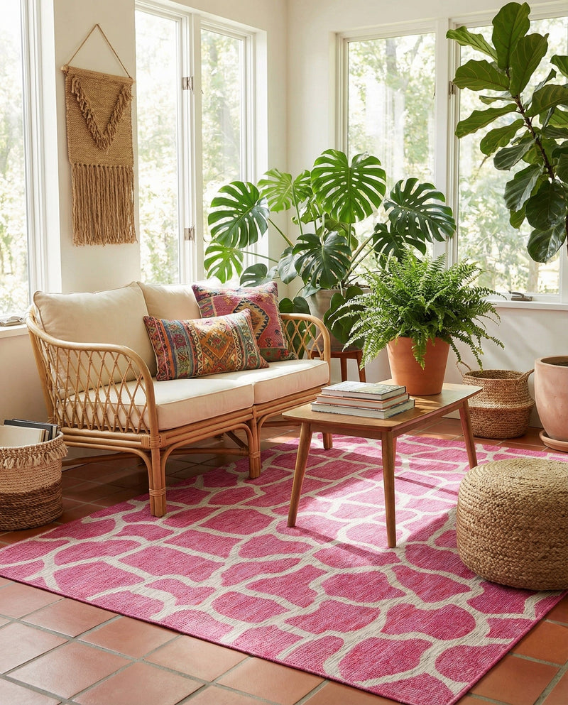 Savannah Escape Collection Area Rug -  Rainforest Rectangle Magenta  lifestyle 64