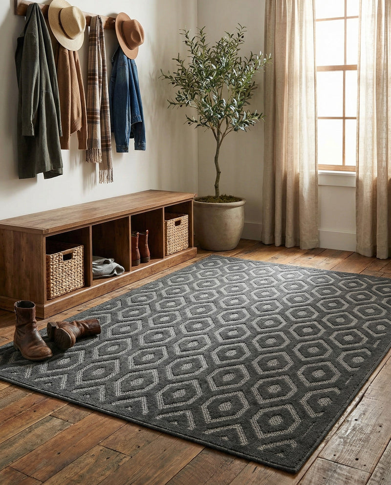 Garden Lattice Charm Collection Area Rug - Arbor (Charcoal) Rectangle Charcoal  lifestyle 13