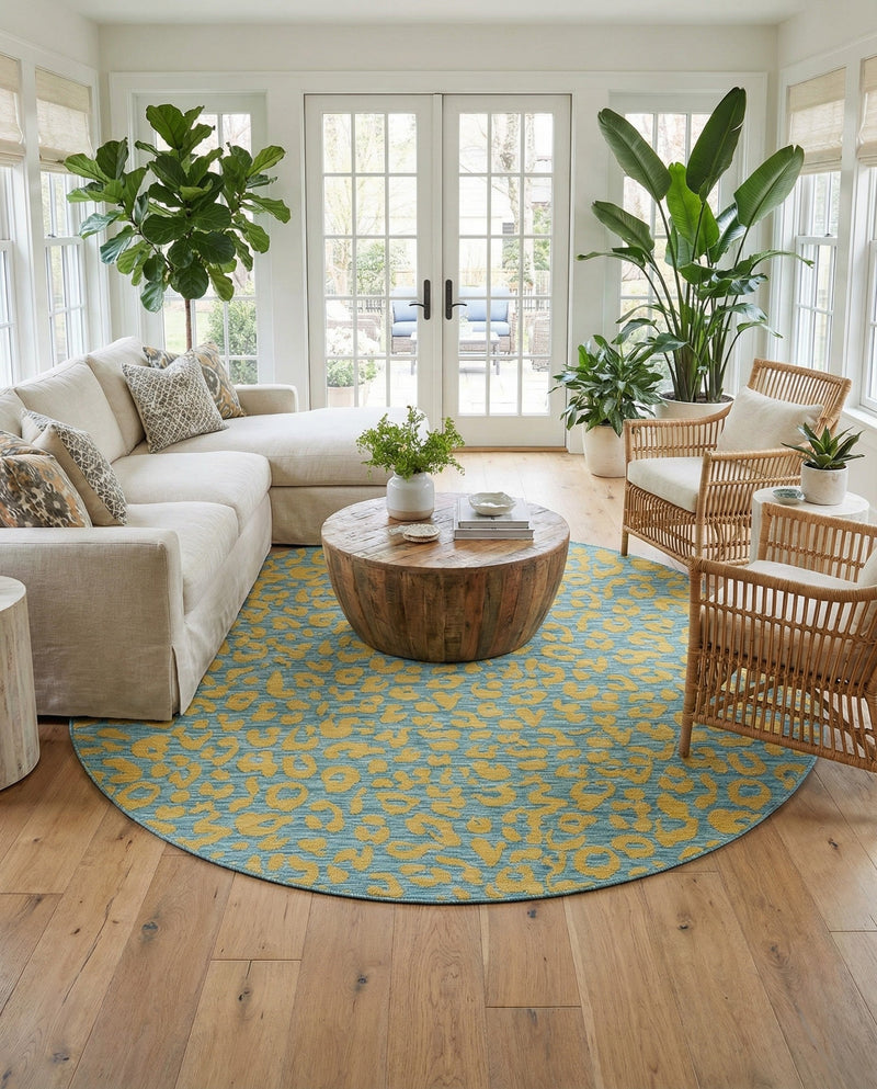Savannah Escape Collection Area Rug -  Amazon (Blue Yellow) Round Blue Yellow  lifestyle 22