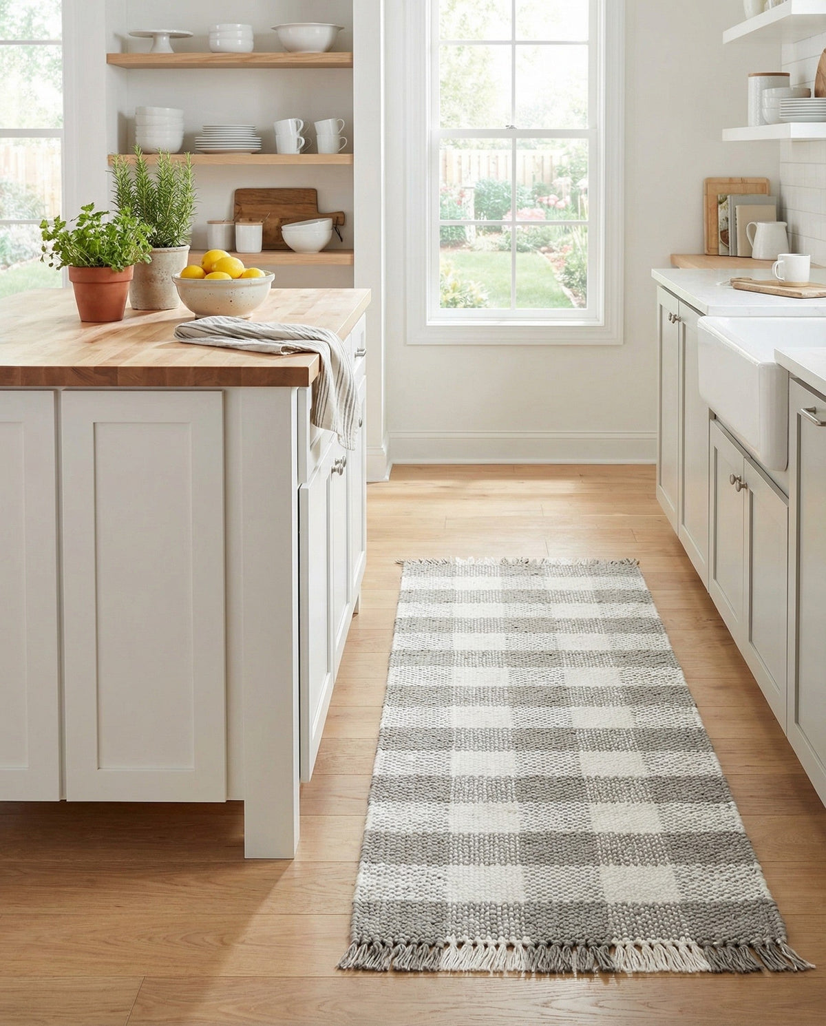Sustainable Grid Indoor-Outdoor Oasis Collection Area Rug - Savannah Runner Gray  lifestyle 195