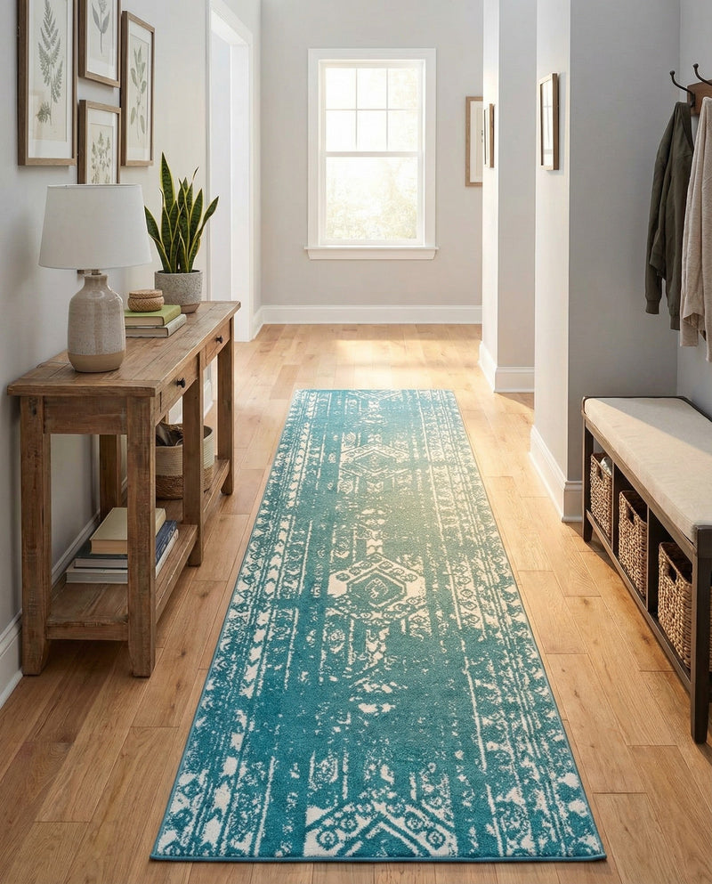 Brighton Stripes Collection Area Rug - Sussex (Turquoise) Runner Turquoise  lifestyle 67