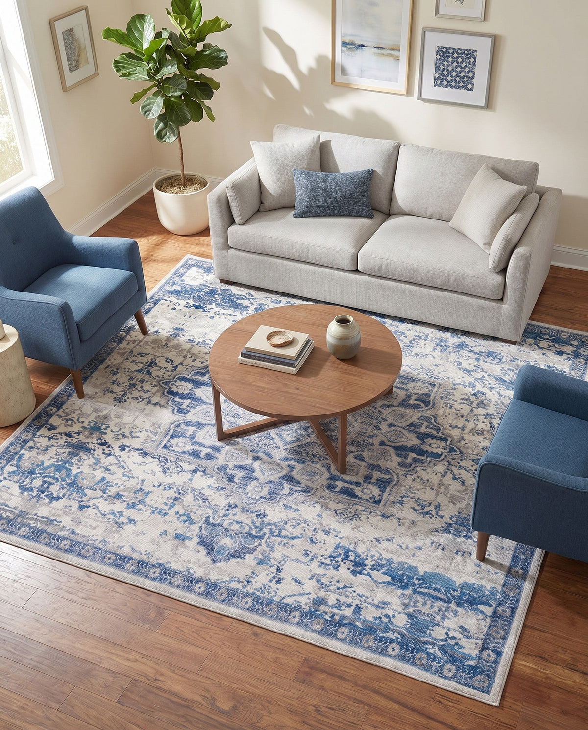Baroque Era Collection Area Rug - Versailles (Gray Blue) Square Gray Blue  lifestyle 93