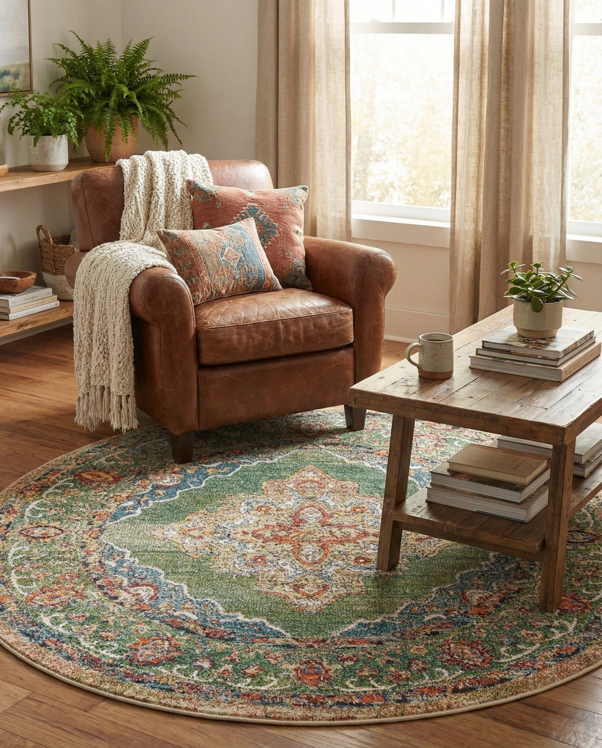 Savannah Soiree Collection Area Rug - Serengeti (Green) Round Green  lifestyle 108