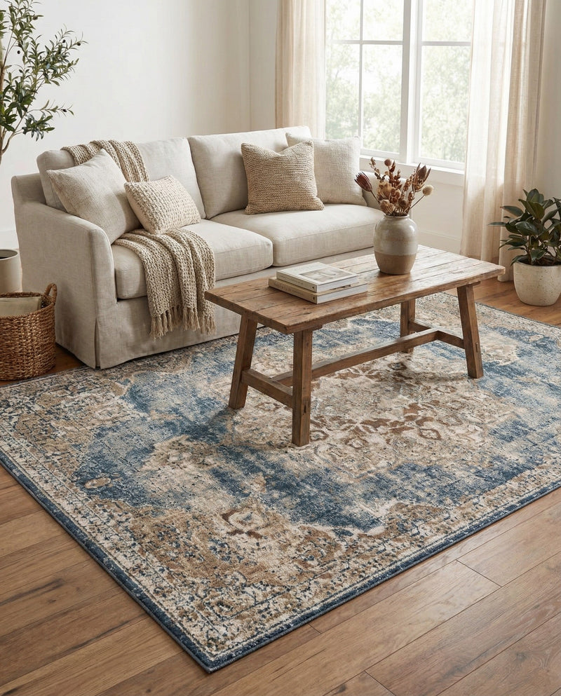Coastal Manor Collection Area Rug -  Pelican Rectangle Slate Blue  lifestyle 12