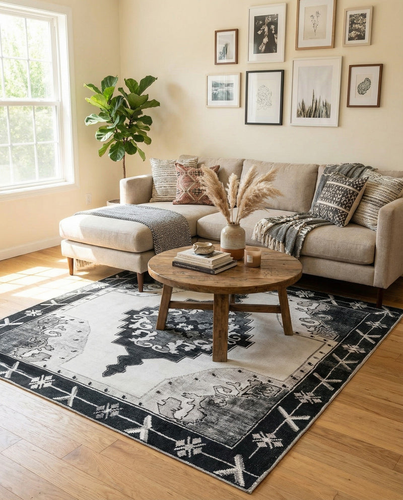 Heritage Elegance Collection Area Rug -  Winterthur (Black and White) Square Black and White  lifestyle 51
