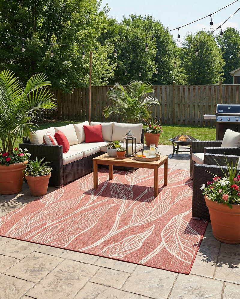 Seaside Blooms Collection Area Rug -  Evergreen (Rust Red) Rectangle Rust Red  lifestyle 14