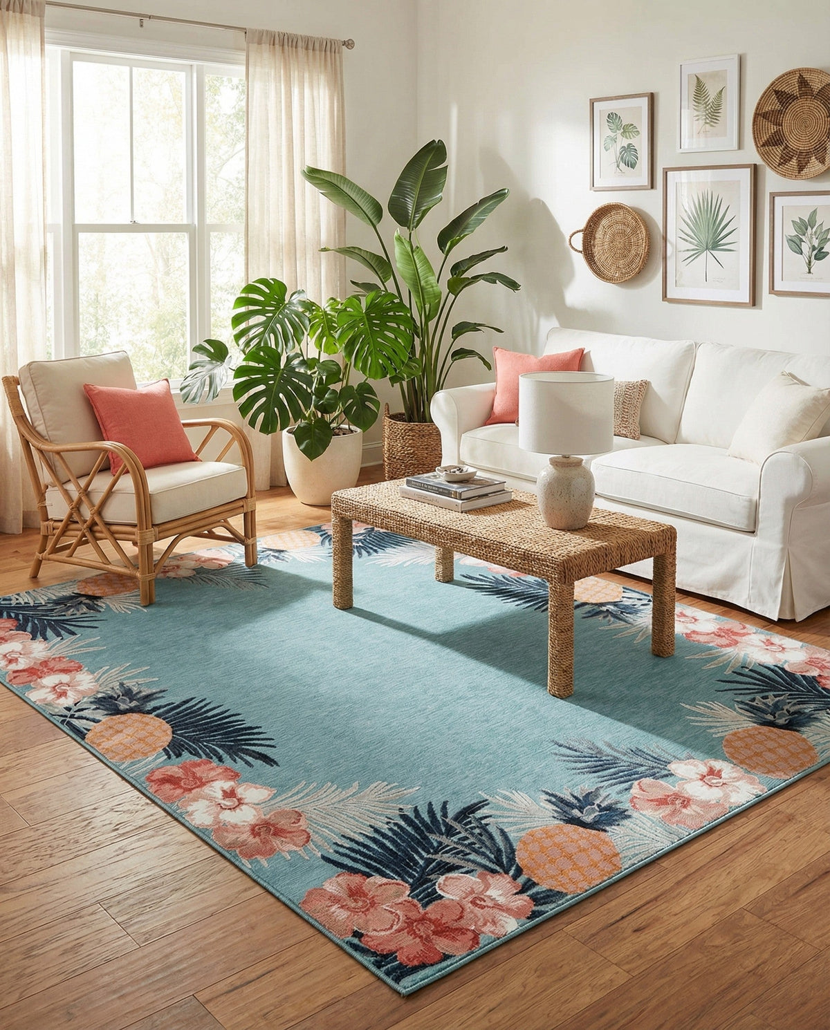 Seaside Blooms Collection Area Rug - Haven Rectangle Blue  lifestyle 33