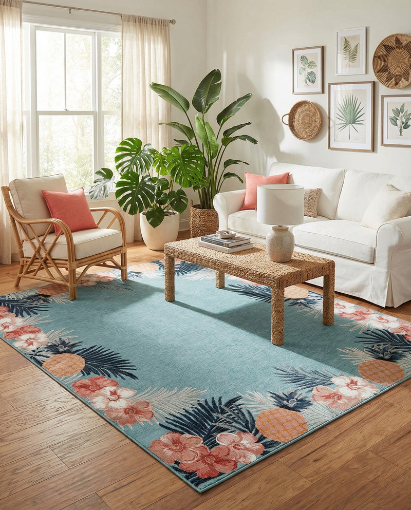 Seaside Blooms Collection Area Rug - Haven Rectangle Blue  lifestyle 33