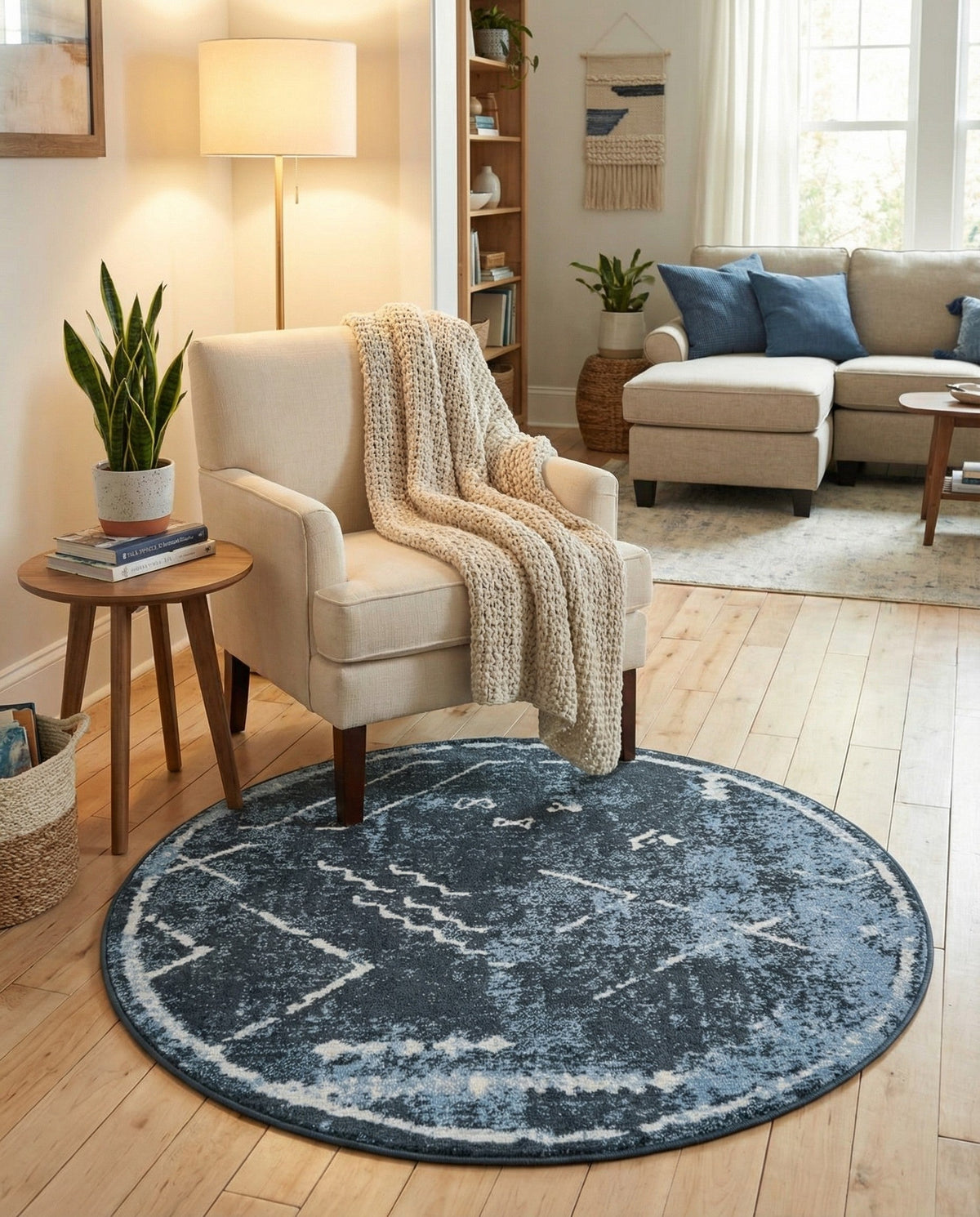 Aegean Elegance Washables Collection Area Rug - Santorini Round Navy Blue  lifestyle 127