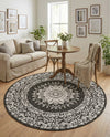 Patio Heritage Collection Area Rug -  Lafayette (Black and White) Round Black and White  lifestyle 25