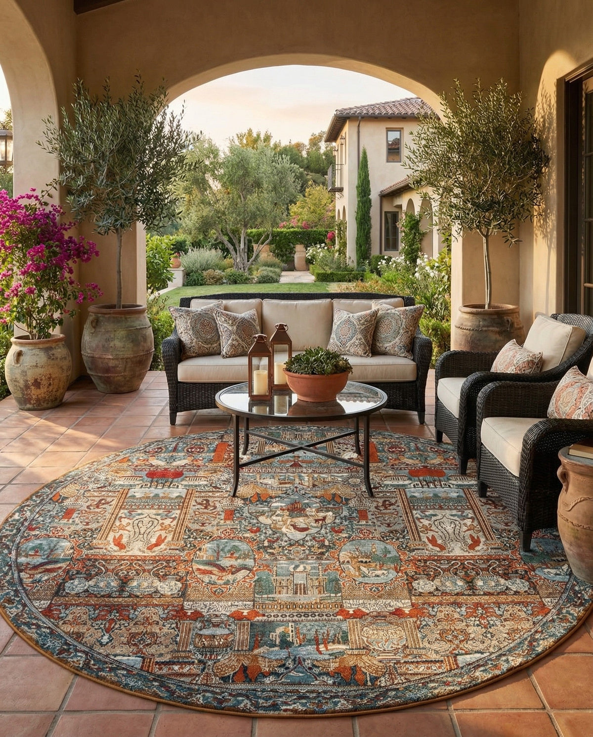 Patio Heritage Collection Area Rug -  Oasis Round Multi  lifestyle 60