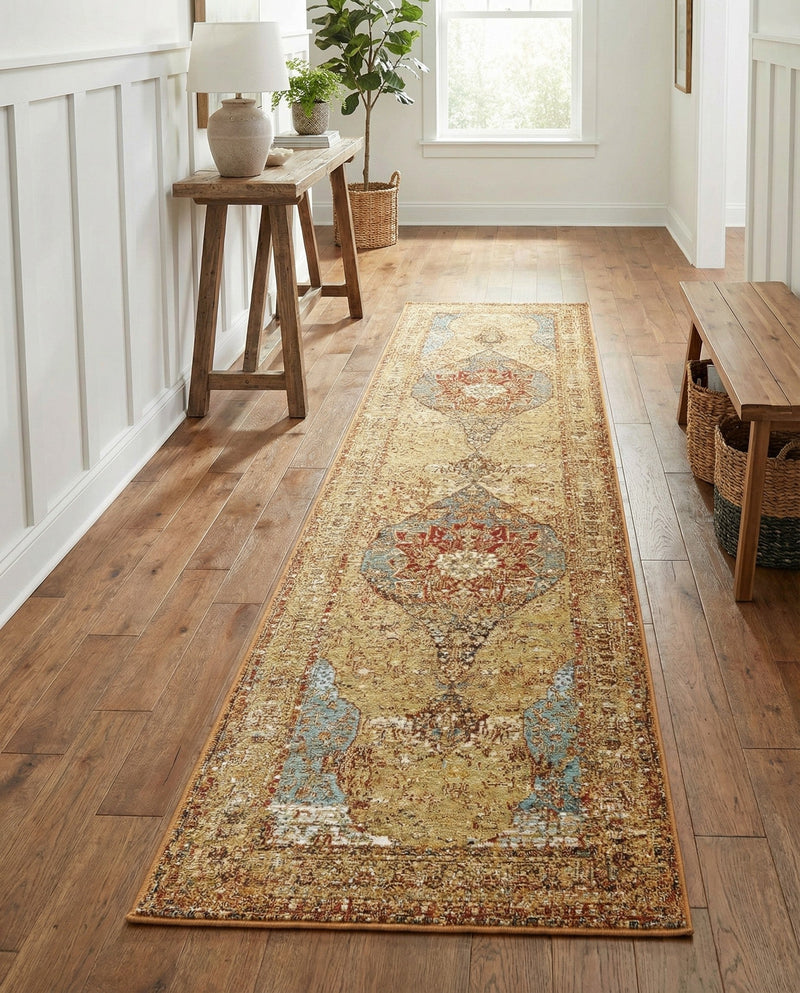 Patio Heritage Collection Area Rug -  Pergola Runner Blue and Light Brown  lifestyle 69