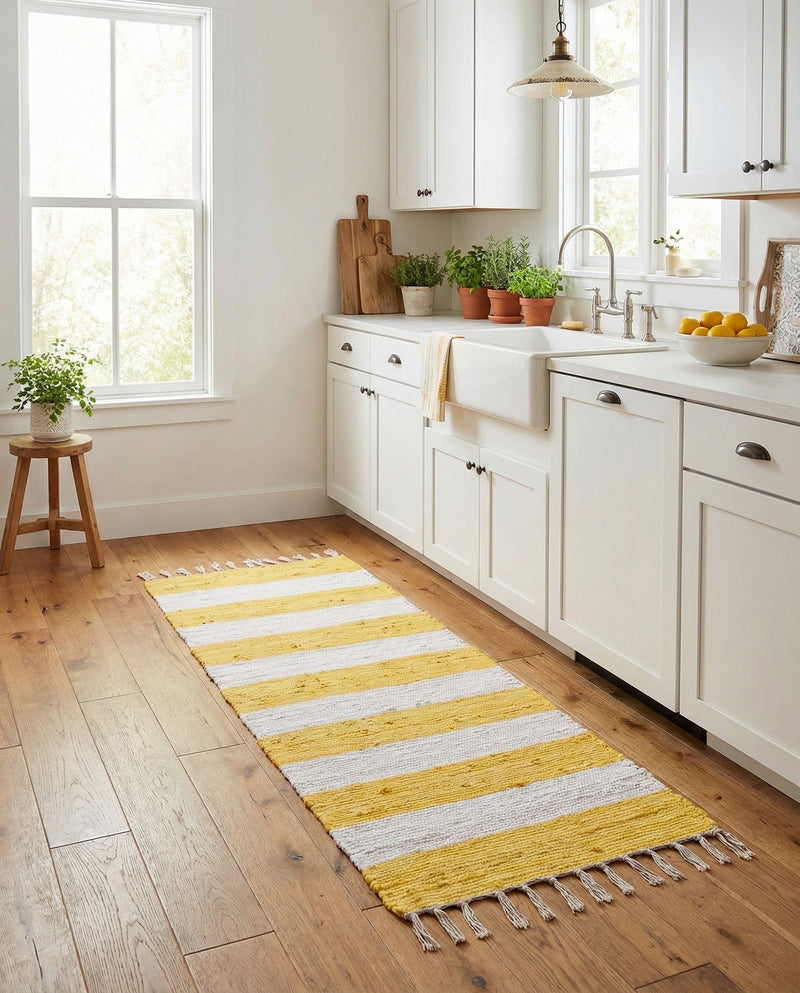 Tassel Trail Collection Area Rug - Pathway (Yellow and Ivory) Runner Yellow and Ivory  lifestyle 54