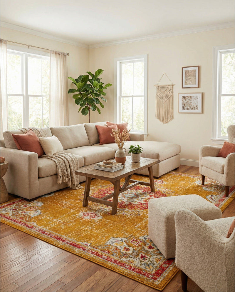 Brighton Terrace Collection Area Rug - Hove (Gold) Rectangle Gold  lifestyle 30