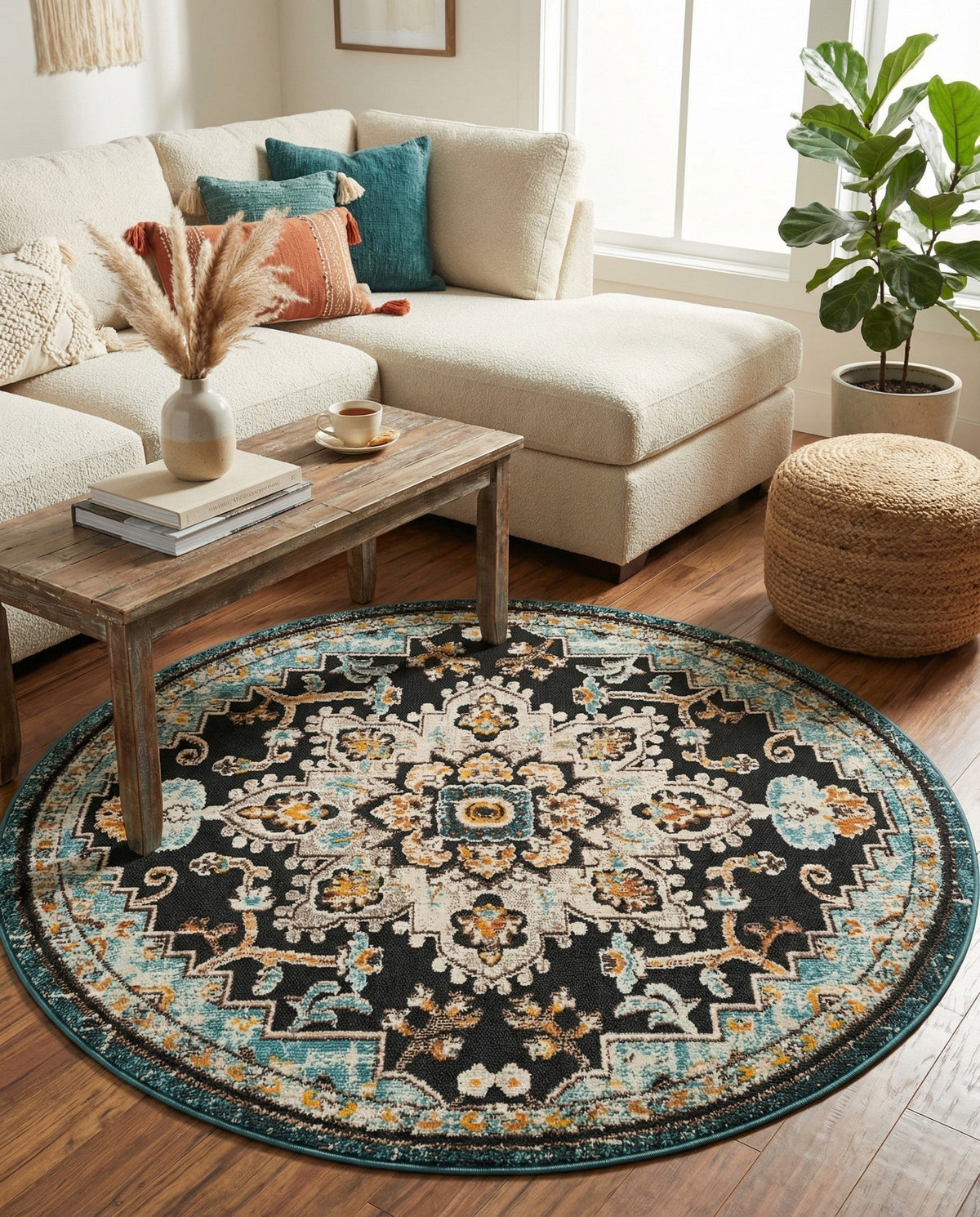 Outdoor Marrakesh Collection Area Rug -  Essaouira Round Navy Blue  lifestyle 81
