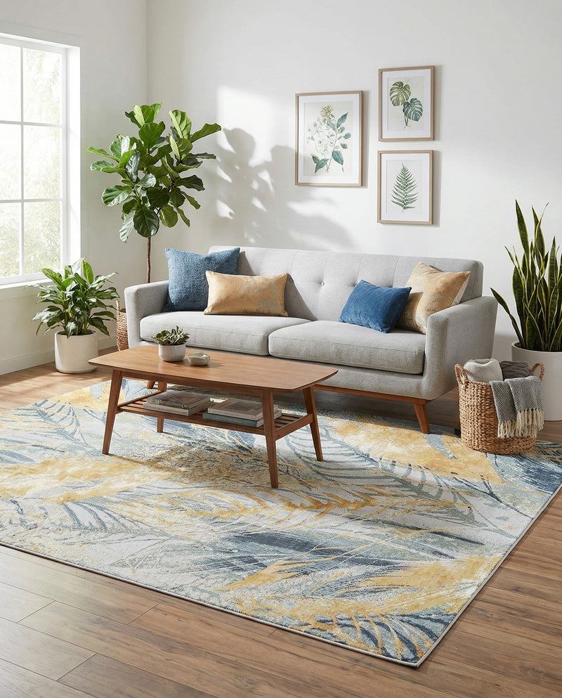 Seaside Blooms Collection Area Rug -  Blossom Rectangle Gray Ivory Yellow  lifestyle 12