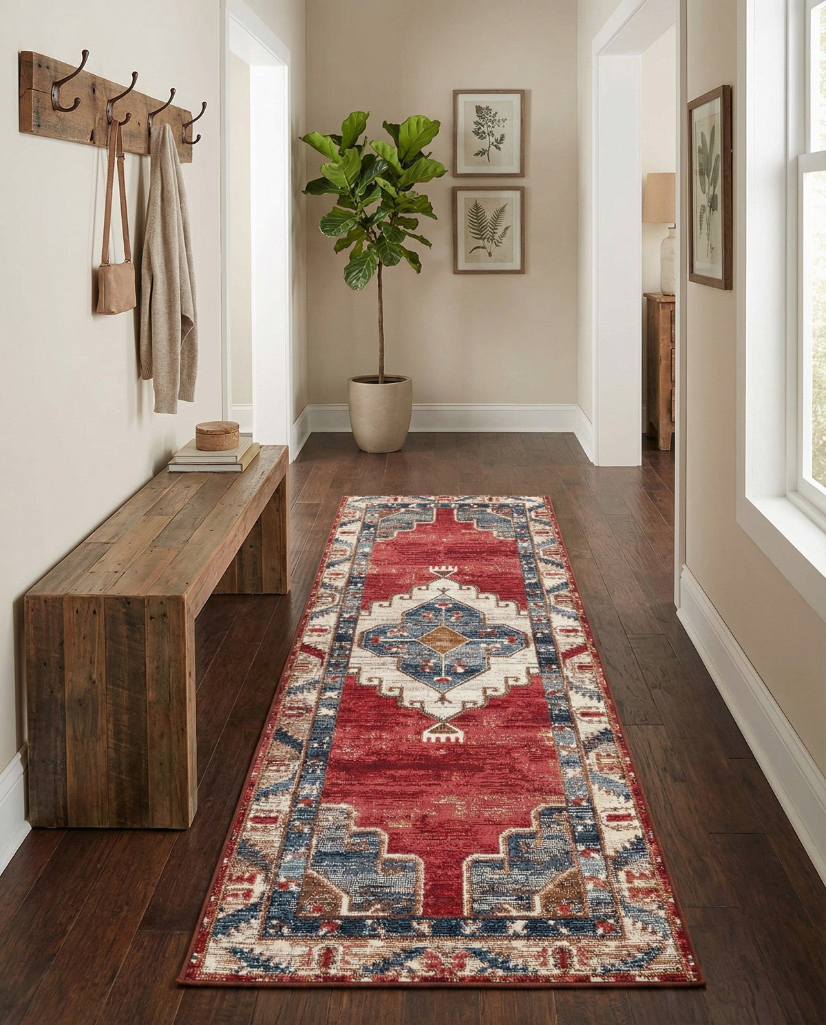 Patio Heritage Collection Area Rug -  Alcove Runner Red and Navy Blue  lifestyle 82
