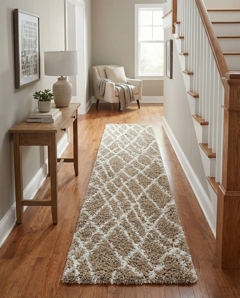 Cozy Haven Shag Collection Area Rug - Serenity (Khaki) Runner Khaki  lifestyle 64