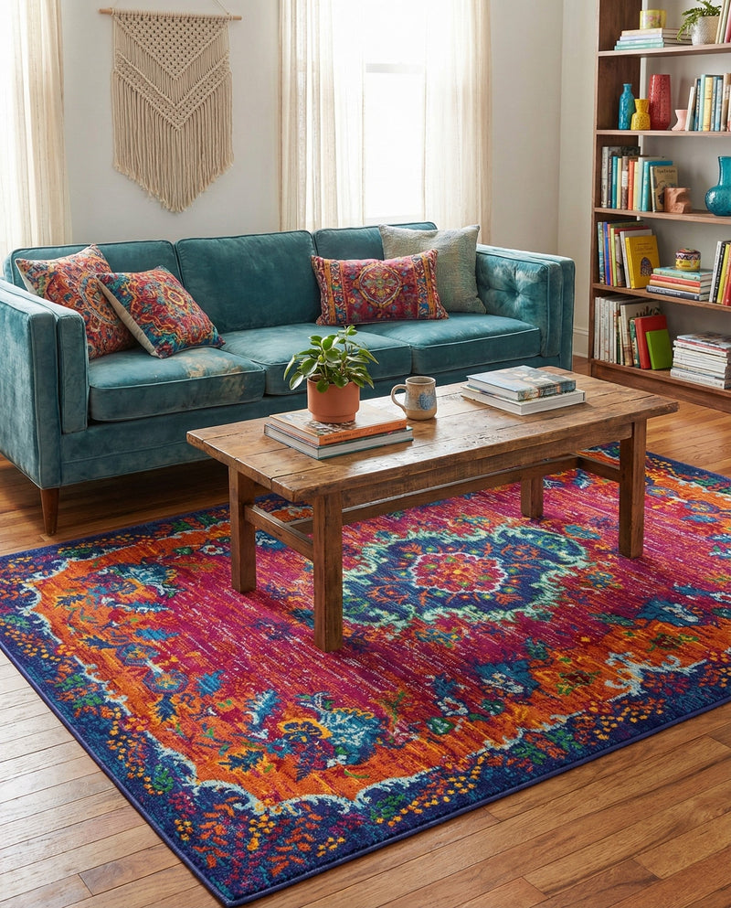 Caribbean Cove Collection Area Rug -  Nevis Rectangle Fuchsia  lifestyle 10