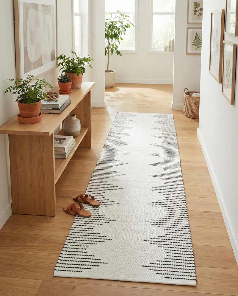 Thar Cotton Collection Area Rug - Jaisalmer (White) Runner White  lifestyle 65