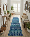 Mediterranean Lattice Collection Area Rug - Santorini (Navy and Teal) Runner Navy and Teal  lifestyle 44