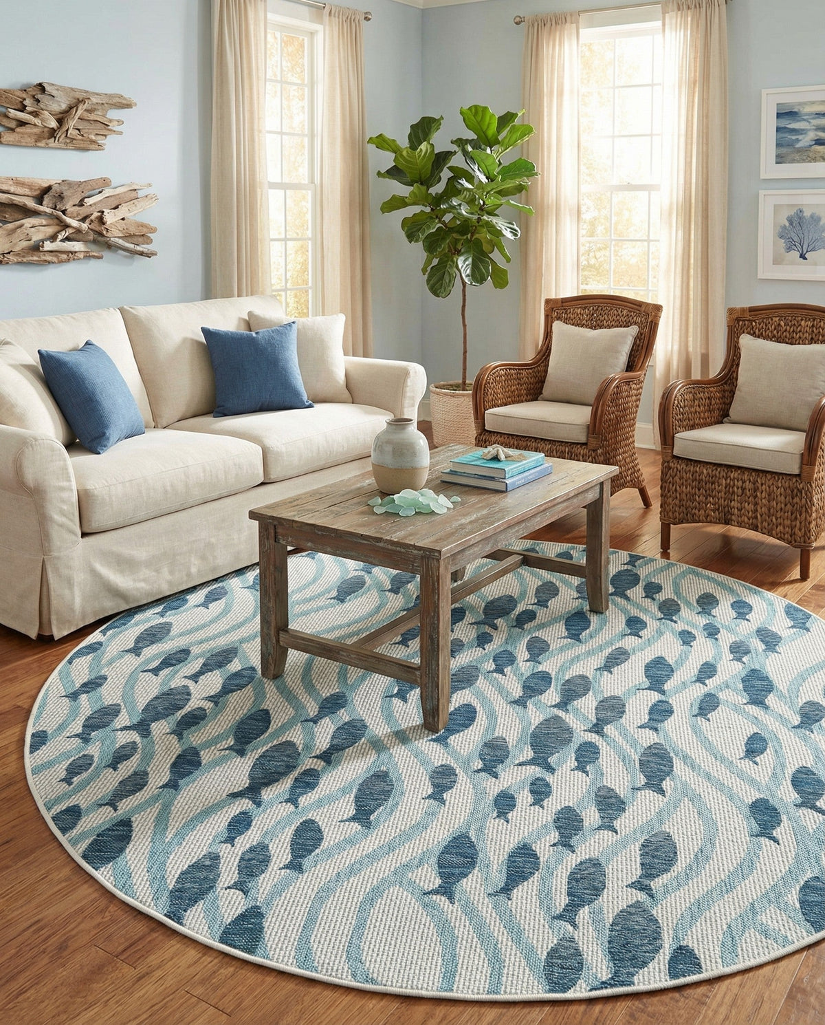 Seaside Haven Rugs Collection Area Rug -  Harbor Round Blue  lifestyle 92