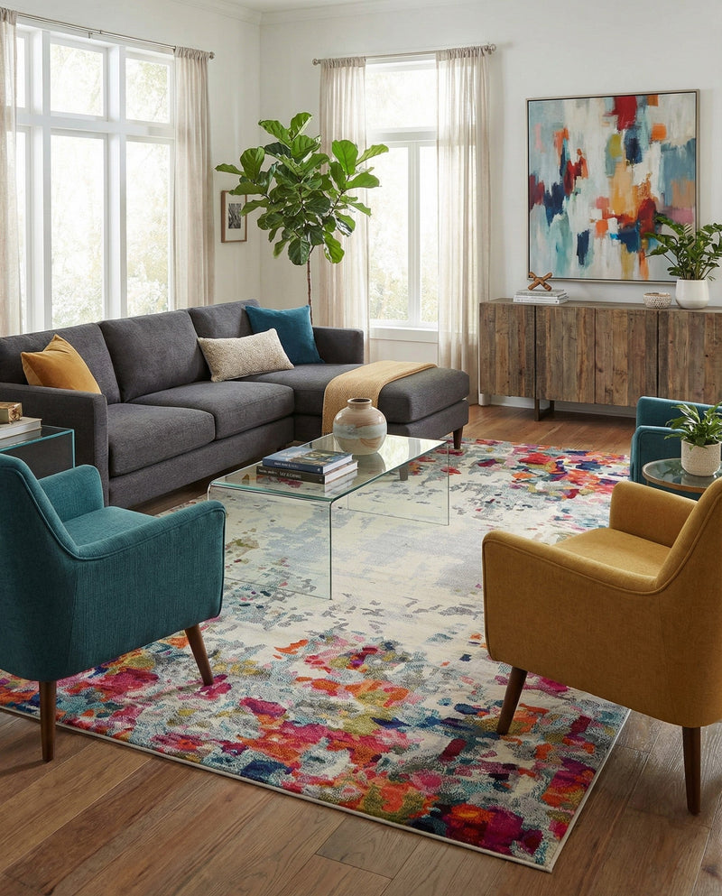 Chromatic Oasis Collection Area Rug -  Blush Rectangle Multi  lifestyle 38