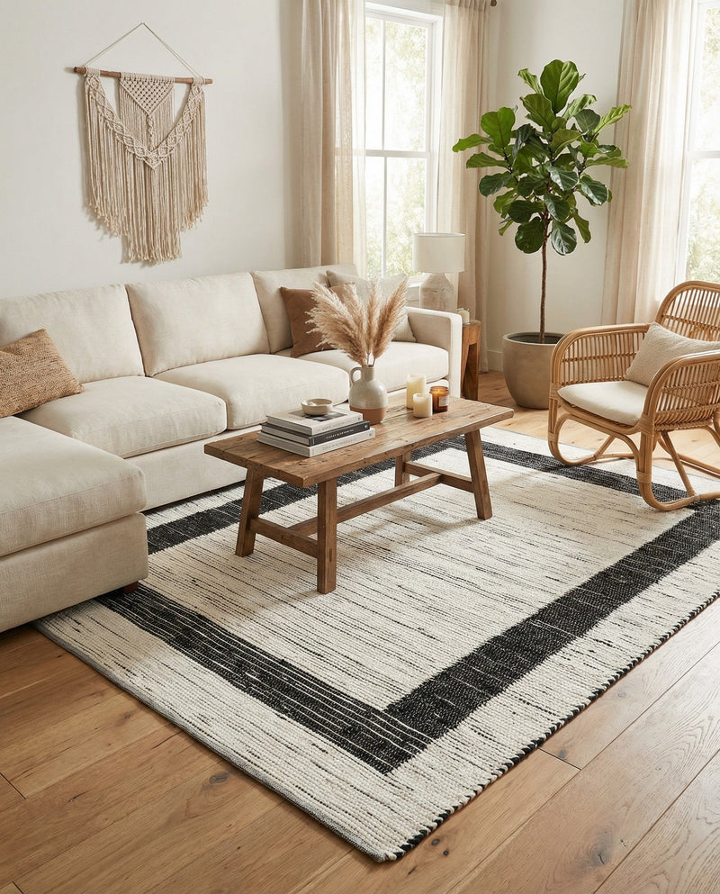 Osian Looms Collection Area Rug - Durham Rectangle White and Black  lifestyle 62
