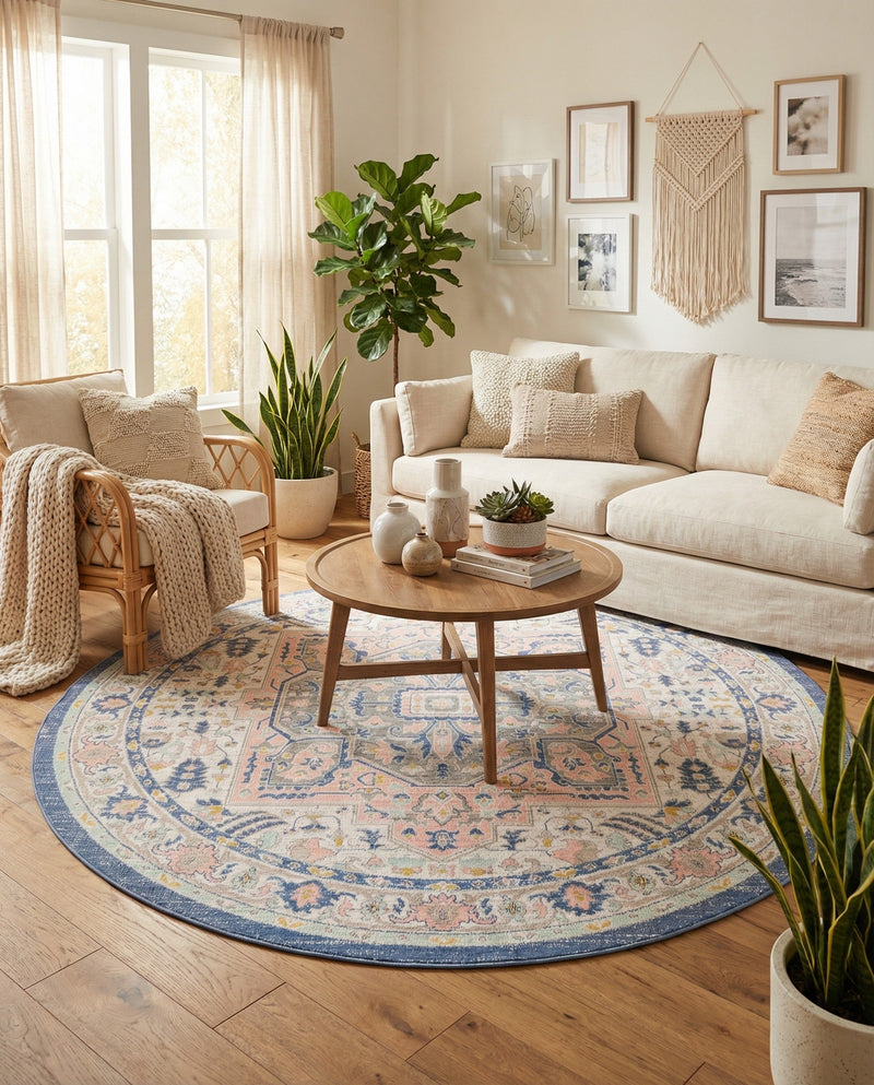 Savannah Series Collection Area Rug - Charleston (Multi) Round Multi  lifestyle 59