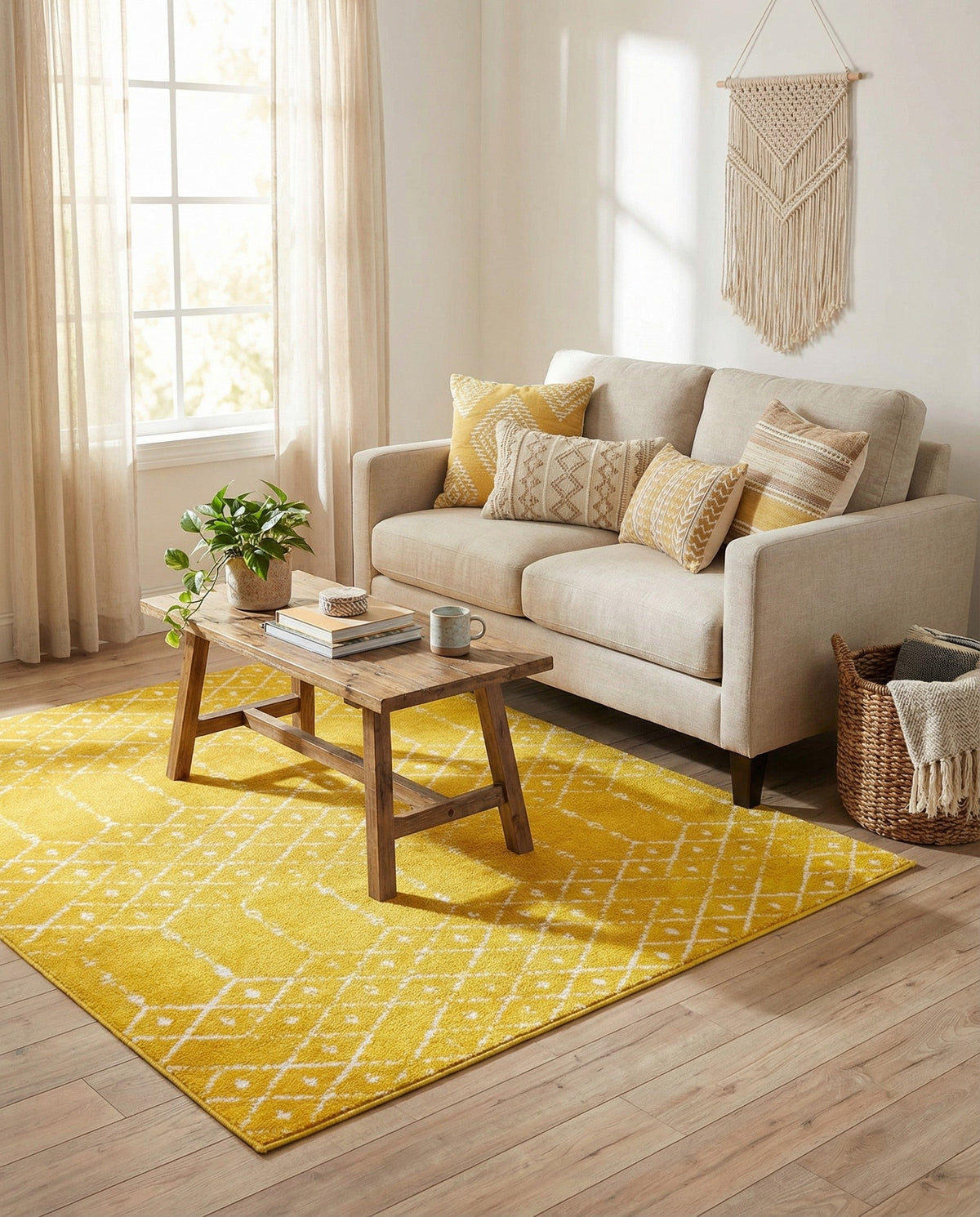 Marrakesh Lattice Collection Area Rug - Casablanca (Yellow) Square Yellow  lifestyle 88