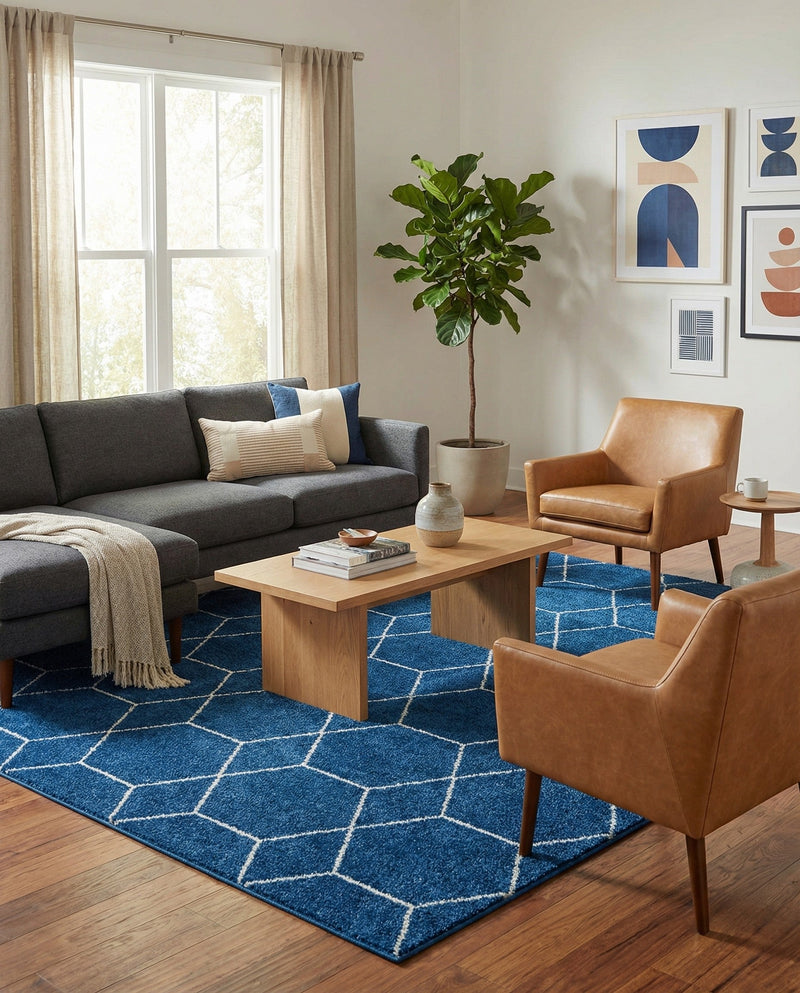 Trellis Mosaic Collection Area Rug - Arborville (Navy Blue) Rectangle Navy Blue  lifestyle 5